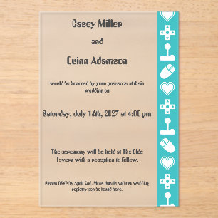 Multiplayer Mode in Turquoise Acrylic Wedding  Invitations