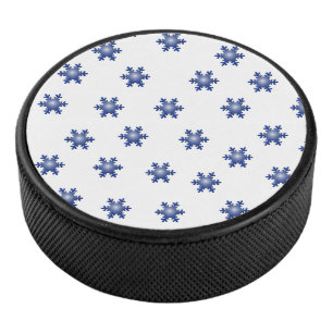 Multiple Blue Snowflake Starburst Hockey Puck