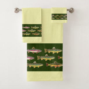 Multiple Brook Rainbow and Brown Trout Bath Towel Set
