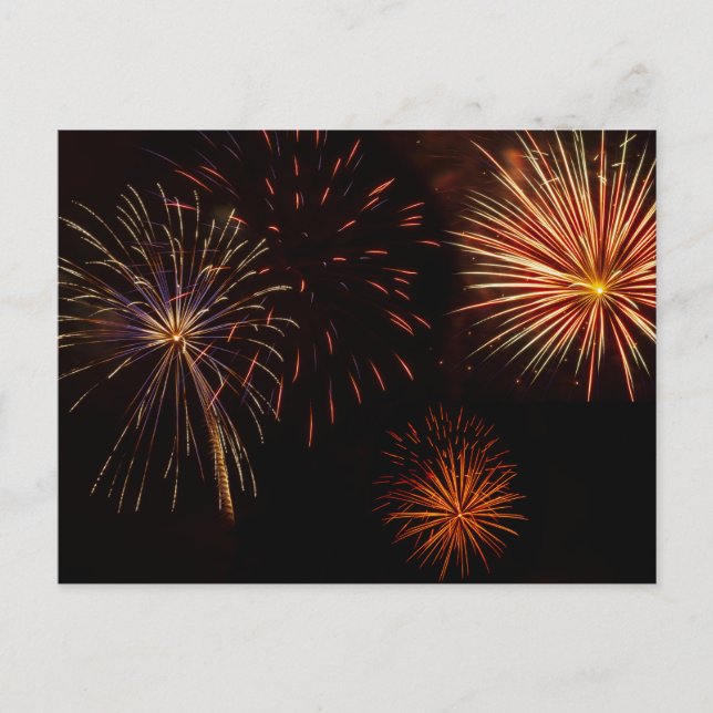 Multiple bursts of fireworks against black postcar postcard (Front)