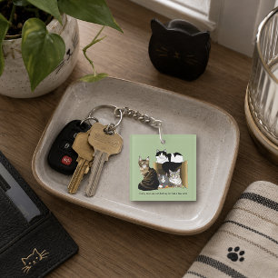 Multiple Cat Households Green Funny Business Logo Key Ring