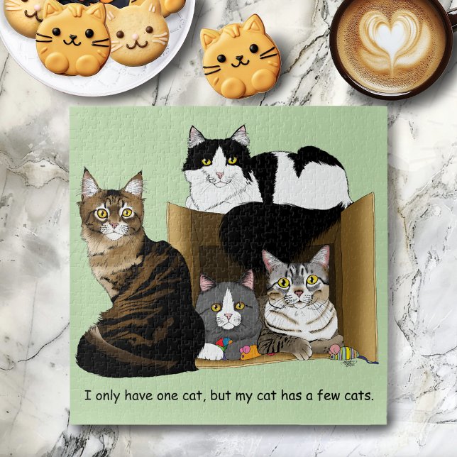 Multiple Cat Households Green Funny Jigsaw Puzzle (Creator Uploaded)