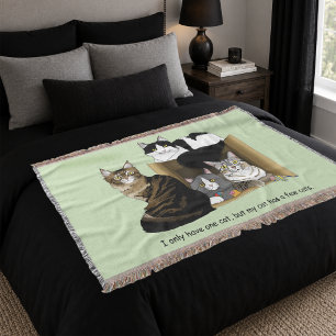 Multiple Cat Households Green Funny Throw Blanket