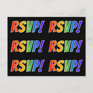 Multiple Colourful Rainbow Letters "RSVP!" Postcard