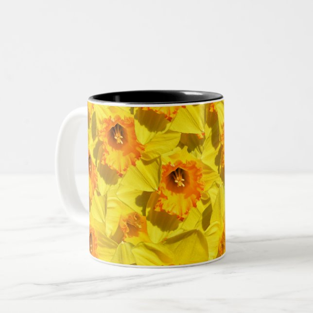 Multiple Daffodils Gold Medal flowers Two-Tone Coffee Mug (Front Left)