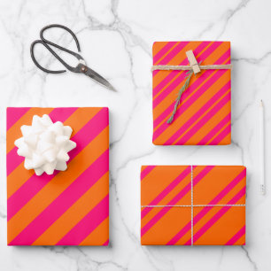 Multiple Diag Stripes DIY Colors Ras Pink  Orange  Wrapping Paper Sheet