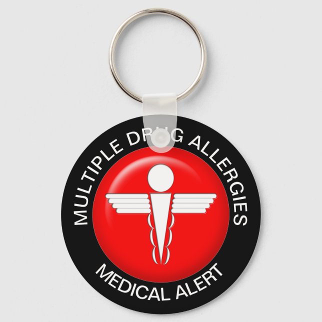 Multiple drug allergies medical alert key ring (Front)