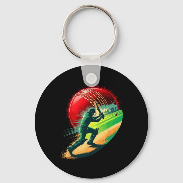 Multiple Exposure Art Cricket Cricketer Tsman Bowl Key Ring (Front)