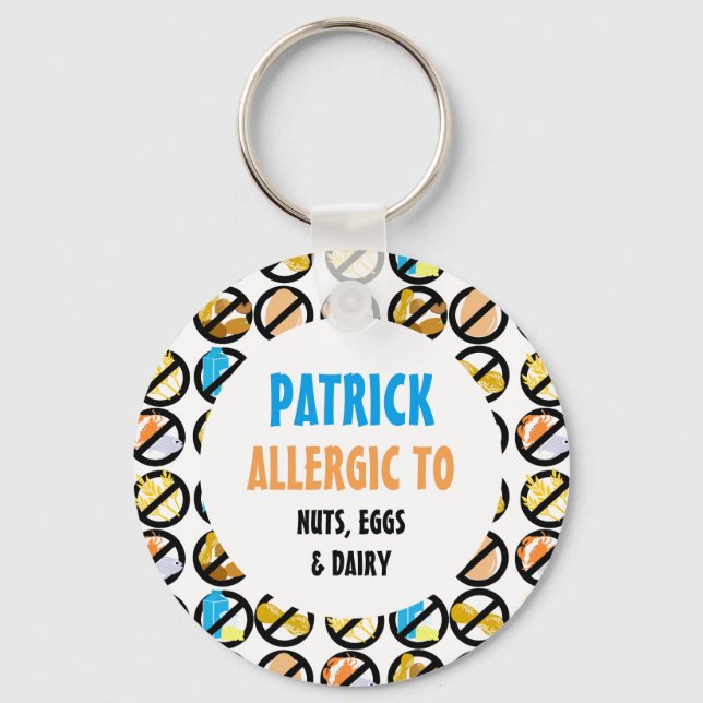 Multiple Food Allergies Personalised Kids Key Ring (Front)