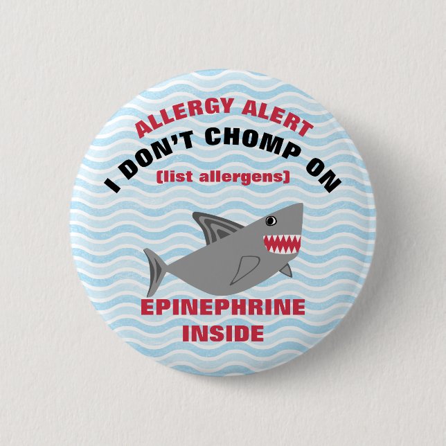 Multiple Food Allergy Alert Shark Button (Front)