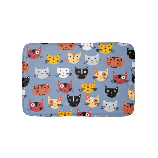 Multiple Fun Kitty Cats Pattern Blue Bath Mat (Front)