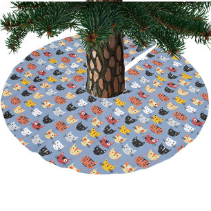 Multiple Fun Kitty Cats Pattern Blue Brushed Polyester Tree Skirt