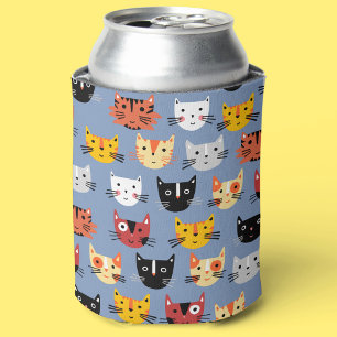 Multiple Fun Kitty Cats Pattern Blue Can Cooler