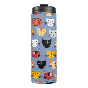Multiple Fun Kitty Cats Pattern Blue Thermal Tumbler