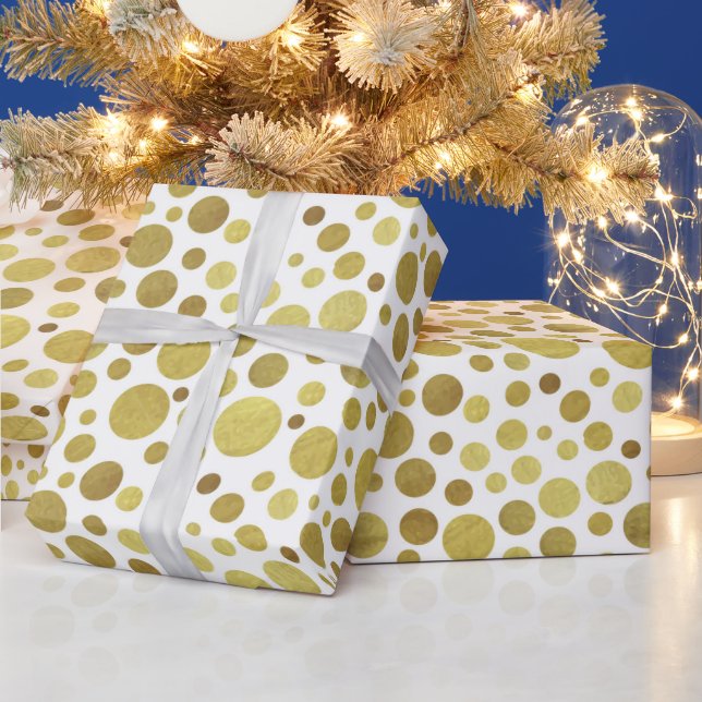 Multiple Golden Circles on White Background Wrapping Paper (Holidays)