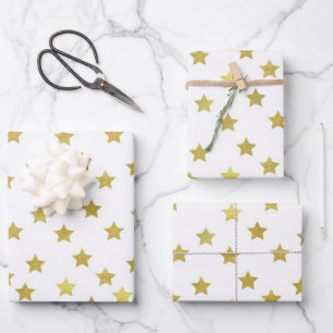 Multiple Golden Stars on White Background Wrapping Paper Sheet
