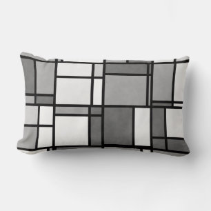 Multiple Grey White Mondrian Inspired Pattern Lumbar Cushion