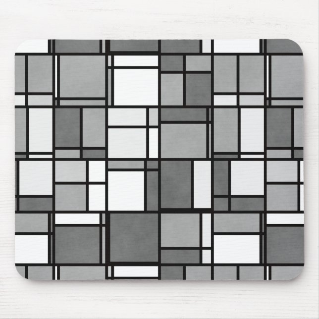 Multiple Grey White Mondrian Inspired Pattern Mouse Pad (Front)
