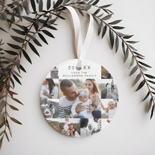 Multiple Grid Photo Collage Black & Gold Pine Ornament