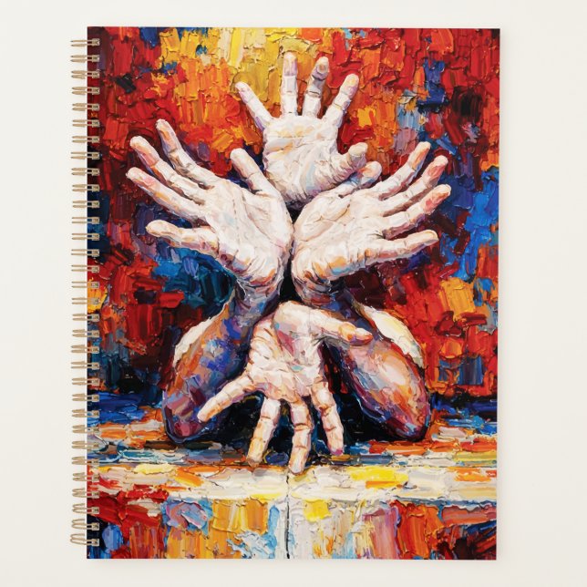 Multiple Hands Reaching Upward Expressive Abstract Planner (Front)