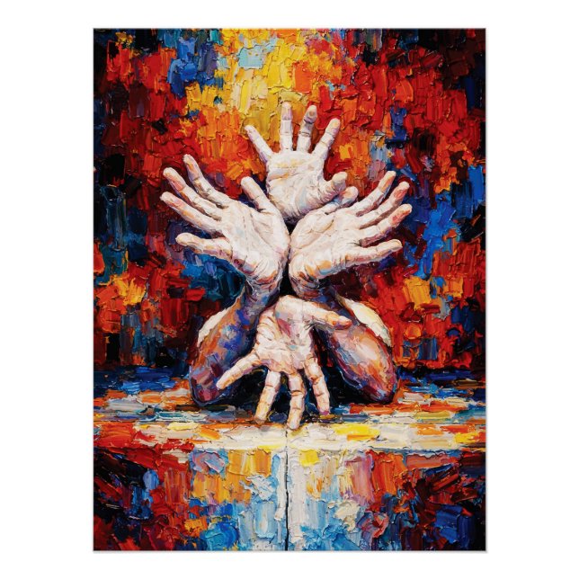 Multiple Hands Reaching Upward Expressive Abstract Poster (Front)