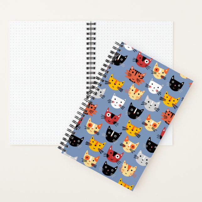 Multiple Kitty Cats Cute Pattern Blue Notebook (Inside)