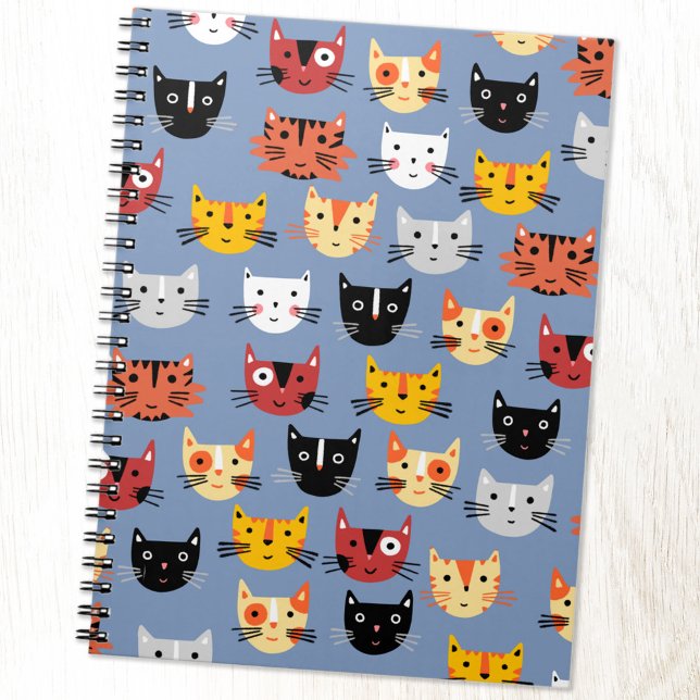 Multiple Kitty Cats Cute Pattern Blue Notebook (Fun cute kitty cat pattern notebook)