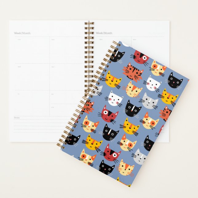 Multiple Kitty Cats Cute Pattern Blue Planner (Display)