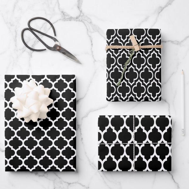 Multiple Moroccan Patterns DIY Colours Black White Wrapping Paper Sheet (Front)