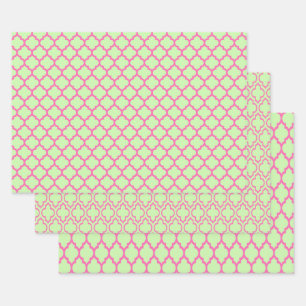 Multiple Moroccan Patterns DIY Colours Celery Pink Wrapping Paper Sheet
