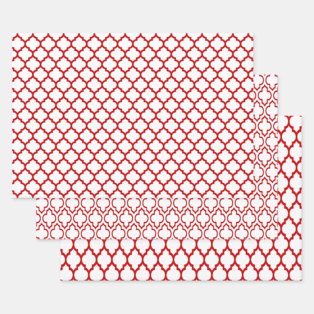 Multiple Moroccan Patterns DIY Colours White Red Wrapping Paper Sheet (Set)