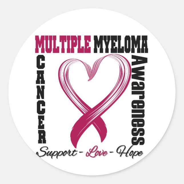 Multiple Myeloma Awareness Brushed Heart Ribbon Classic Round Sticker (Front)