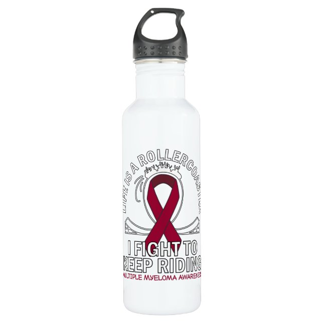 Multiple Myeloma cancer awareness burgundy ribbon 710 Ml Water Bottle (Front)