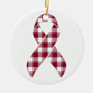 Multiple Myeloma Cancer Awareness Plaid Burgundy  Ceramic Tree Decoration