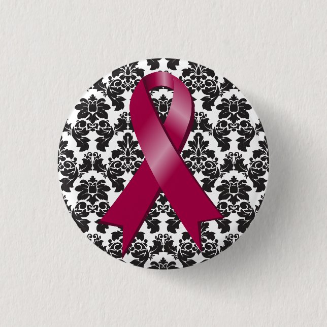 Multiple Myeloma Damask Burgundy Ribbon 3 Cm Round Badge (Front)