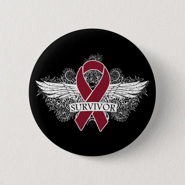 Multiple Myeloma Winged SURVIVOR Ribbon 6 Cm Round Badge (Front)