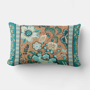 Multiple Patterns, Teal, Green,Rust, Gold, Flowers Lumbar Cushion