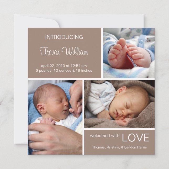 Multiple Photo Birth Announcement//Chocolate Brown Announcement (Front)