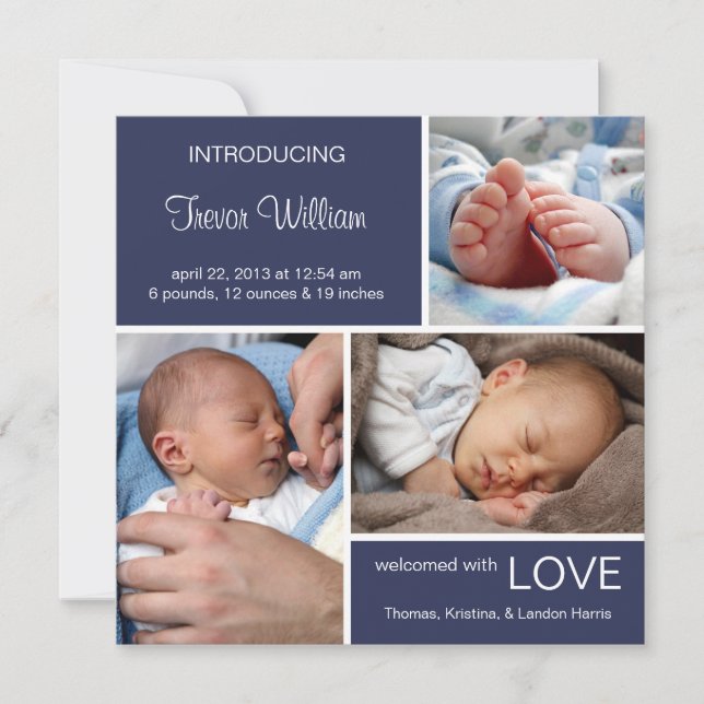 Multiple Photo Birth Announcement//Navy Blue Denim Announcement (Front)