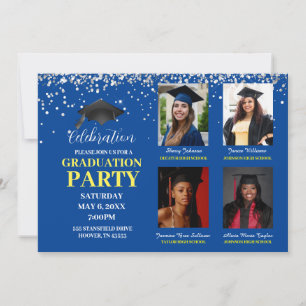 Multiple Photo blue and yellow Graduation Party  Invitation