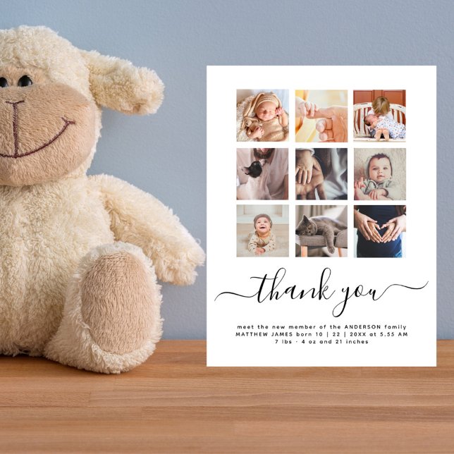 Multiple Photo Collage Chic Script Baby Thank You Postcard (Creator Uploaded)