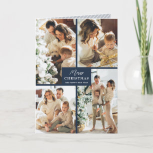Multiple Photo Merry Christmas Blue Folded Holiday Card