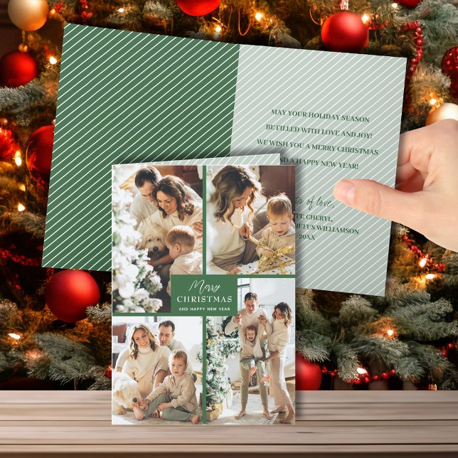 Multiple Photo Merry Christmas Folded Green Holiday Card (Creator Uploaded)