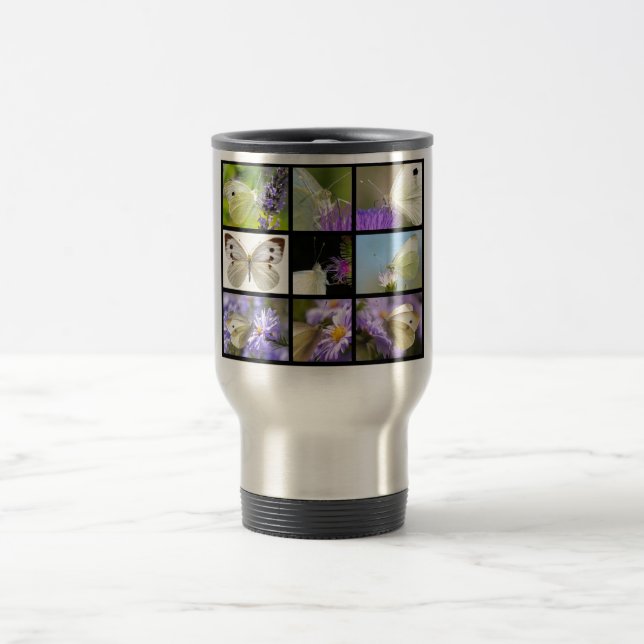 Multiple photos of Large White butterfly Travel Mug (Center)