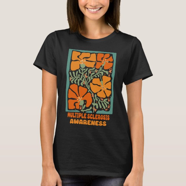Multiple Sclerosis Awareness Boho Orange Flower T-Shirt (Front)
