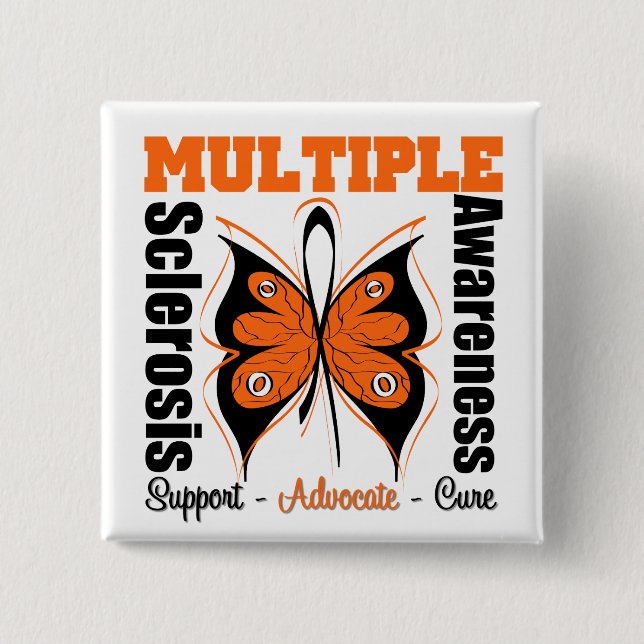 Multiple Sclerosis Awareness Butterfly 15 Cm Square Badge (Front)