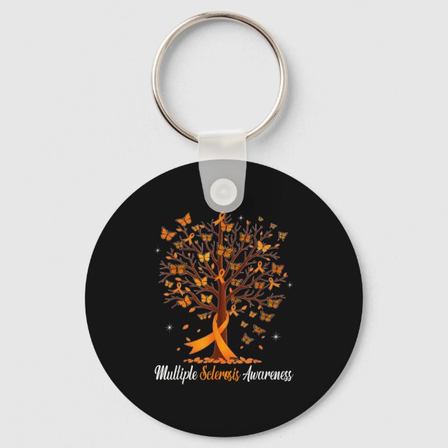 Multiple sclerosis awareness butterfly orange key ring (Front)
