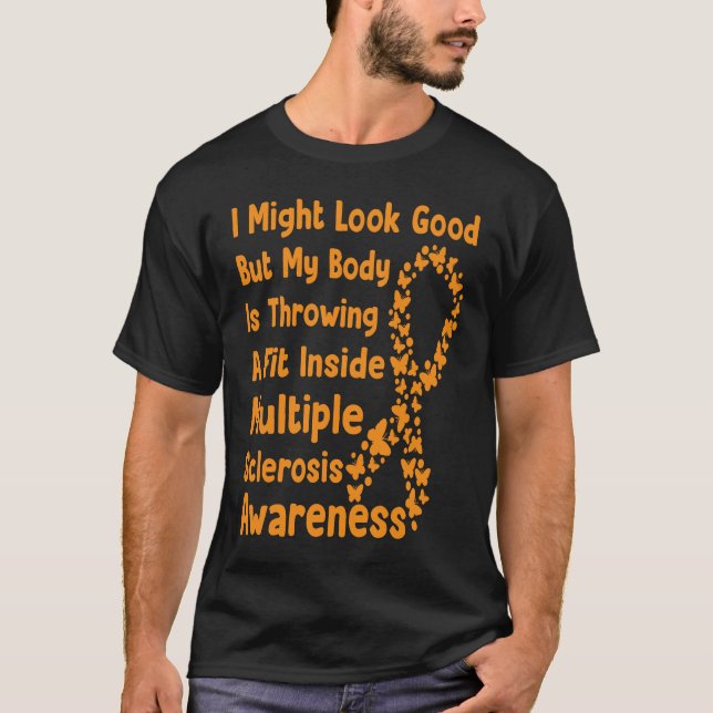 Multiple Sclerosis Awareness Month Orange Ribbon a T-Shirt (Front)