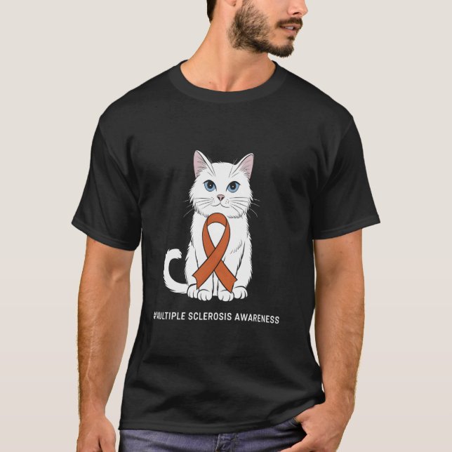 Multiple Sclerosis Awareness Orange Ribbon Cat Sup T-Shirt (Front)