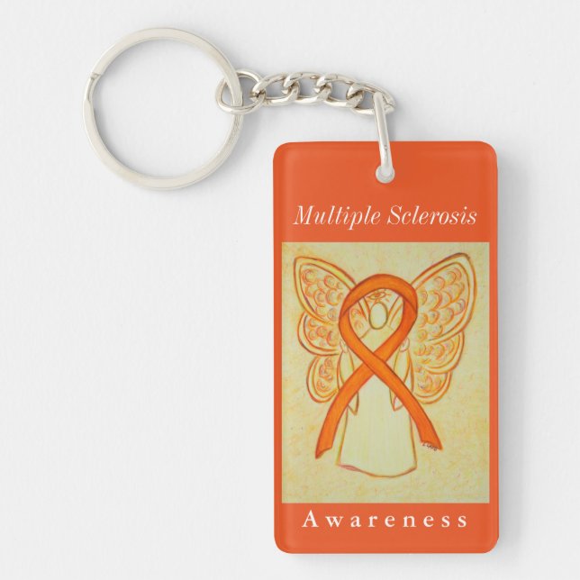 Multiple Sclerosis Awareness Ribbon Angel Keychain (Front)